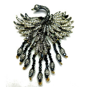 HEIDI DAUS Graceful Brooch Swan Brooch Pin Smokey Rhinestones Statement Jewelry